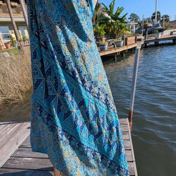 Batik Bali Dress Long One Size Hand Dyed Asymmetrical Hem - Picture 3 of 12